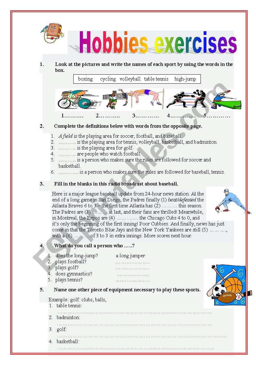 Hobbies exercises worksheet