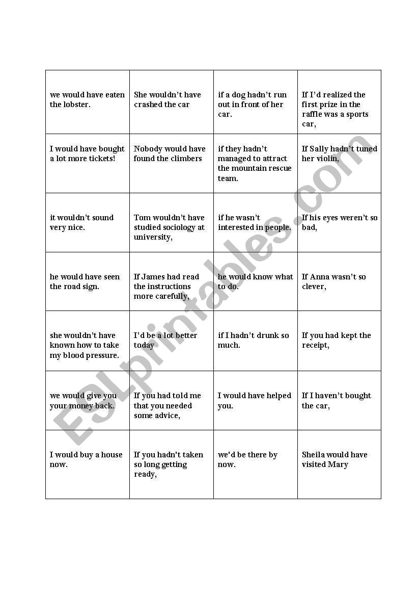 domino on conditionals  worksheet