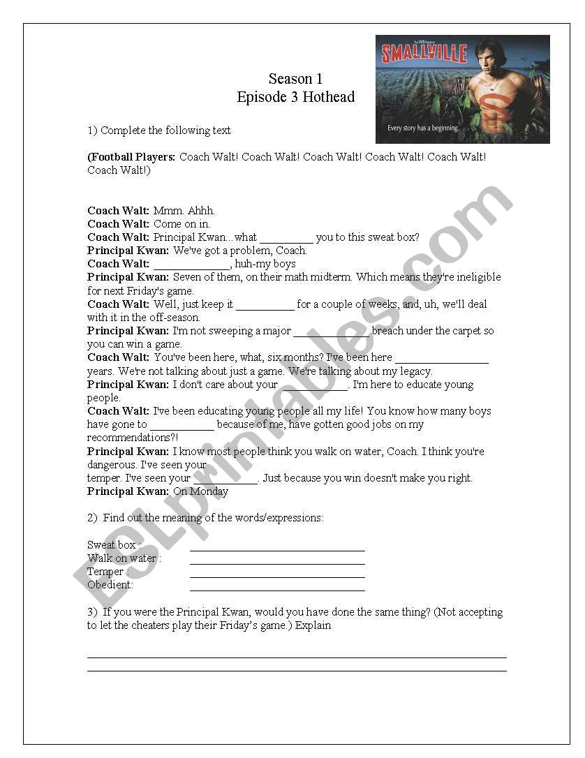 Smallville Season 1 Episode 3 worksheet