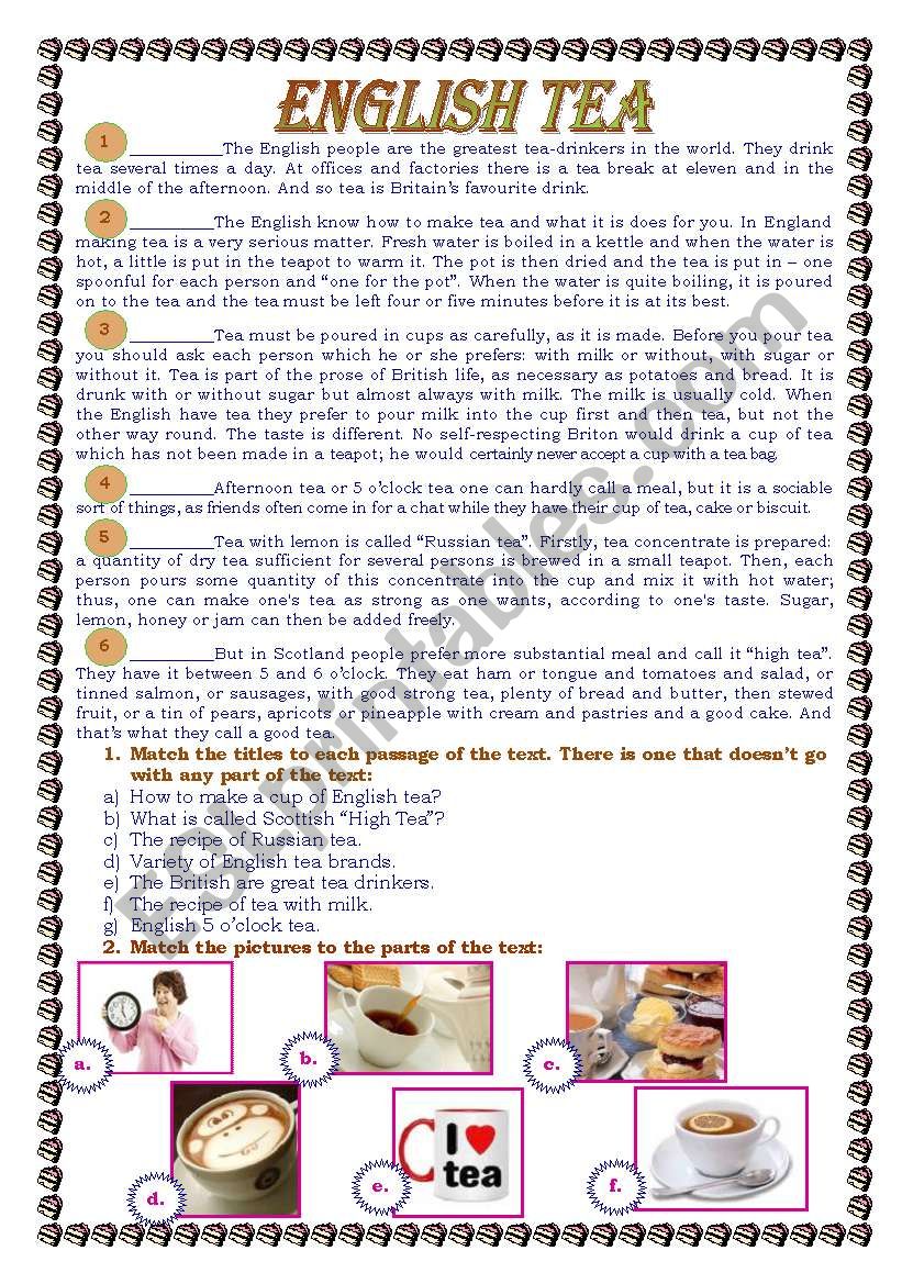 English Tea - ESL worksheet by yuliya888