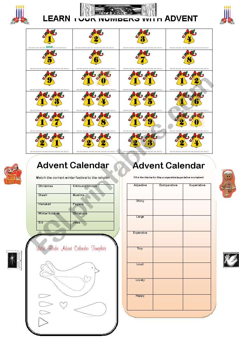 Advent Calendar with language activities for pupils
