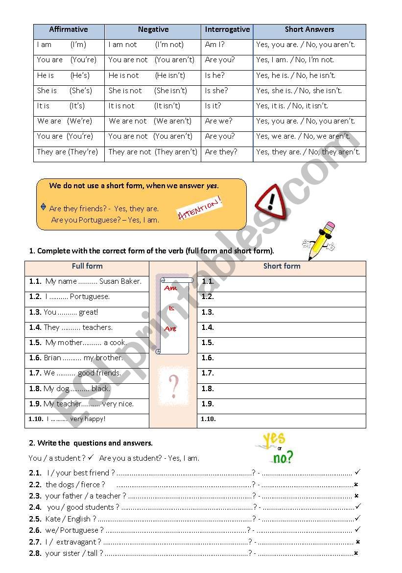 To Be- all forms worksheet