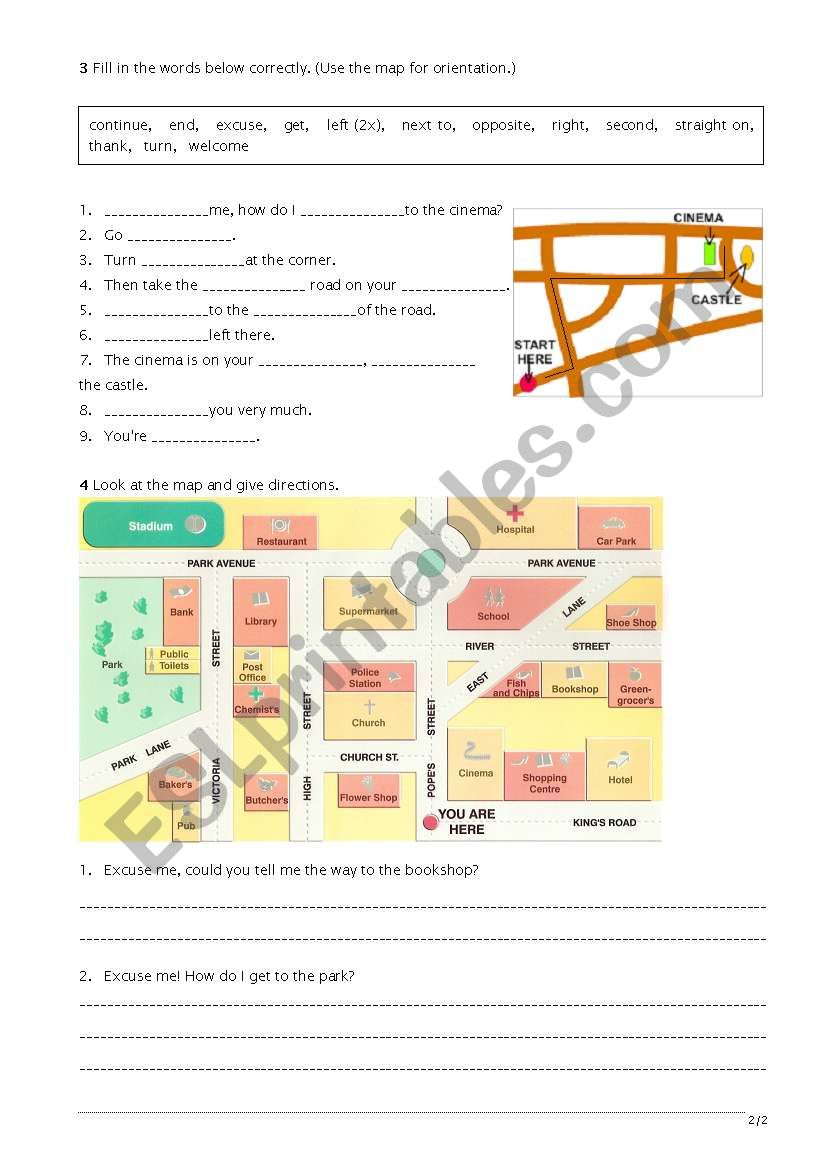 Worksheet Giving directions part 2