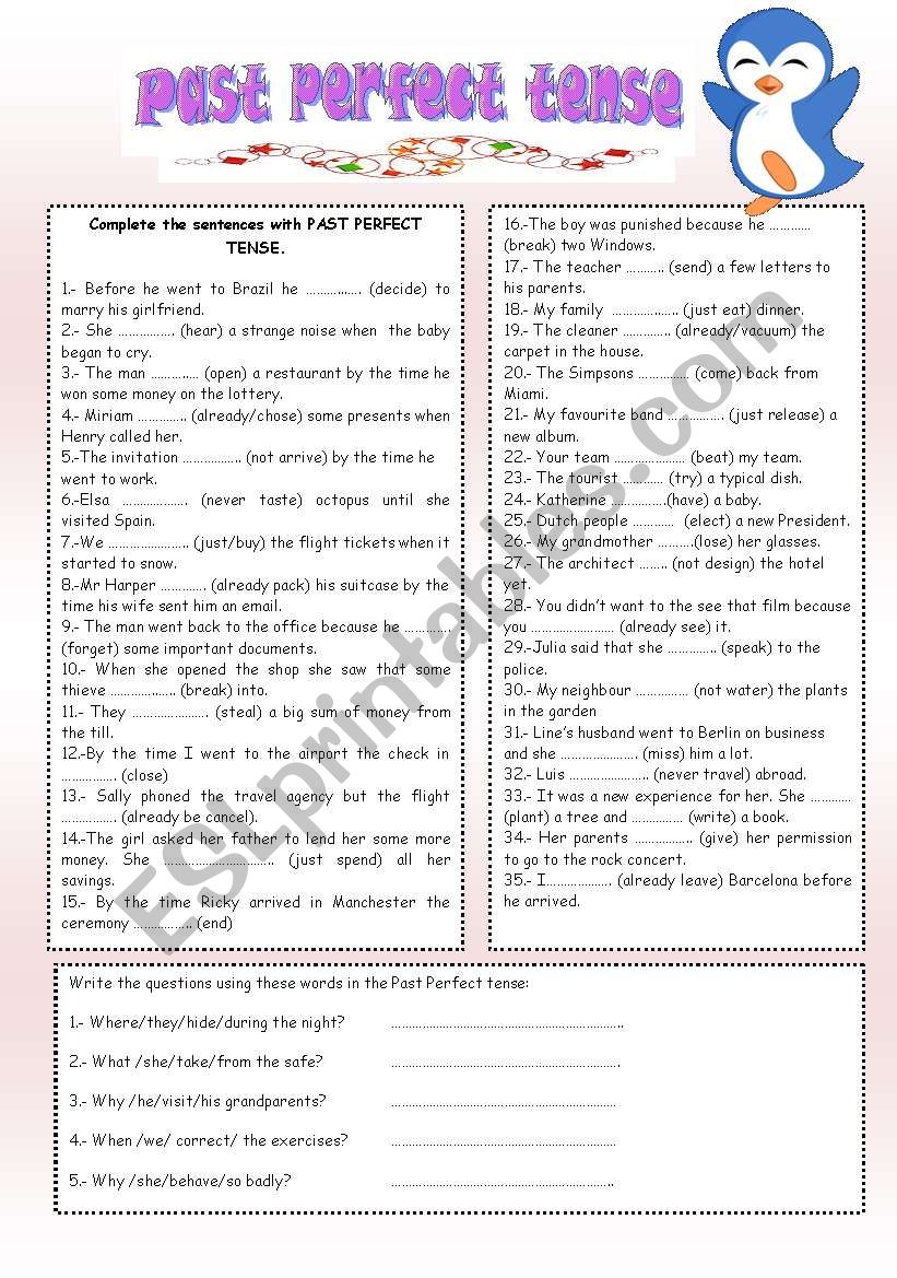 PAST PERFECT TENSE worksheet