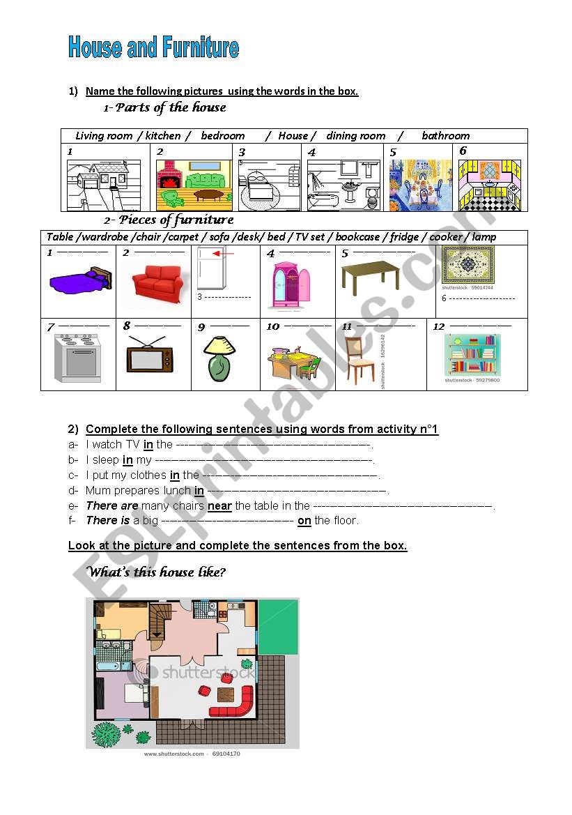 House and Furniture worksheet