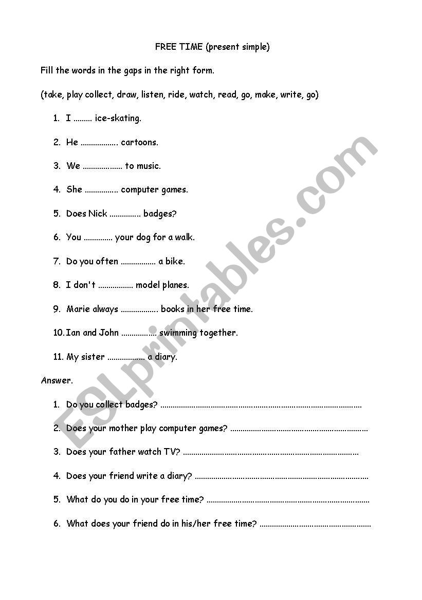 free time worksheet