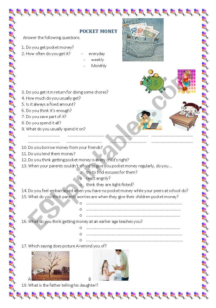 pocket money worksheet