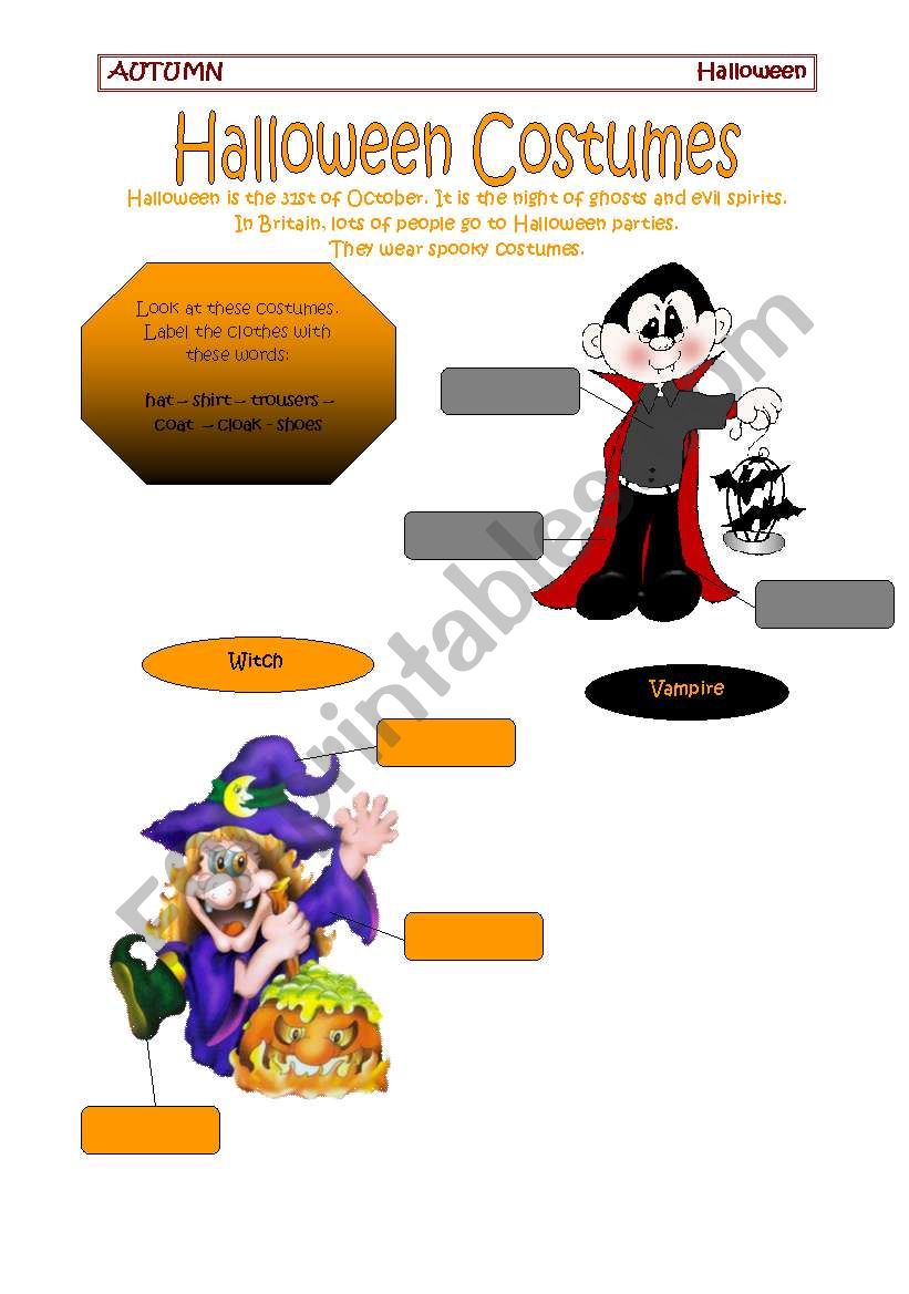 Halloween Costumes worksheet