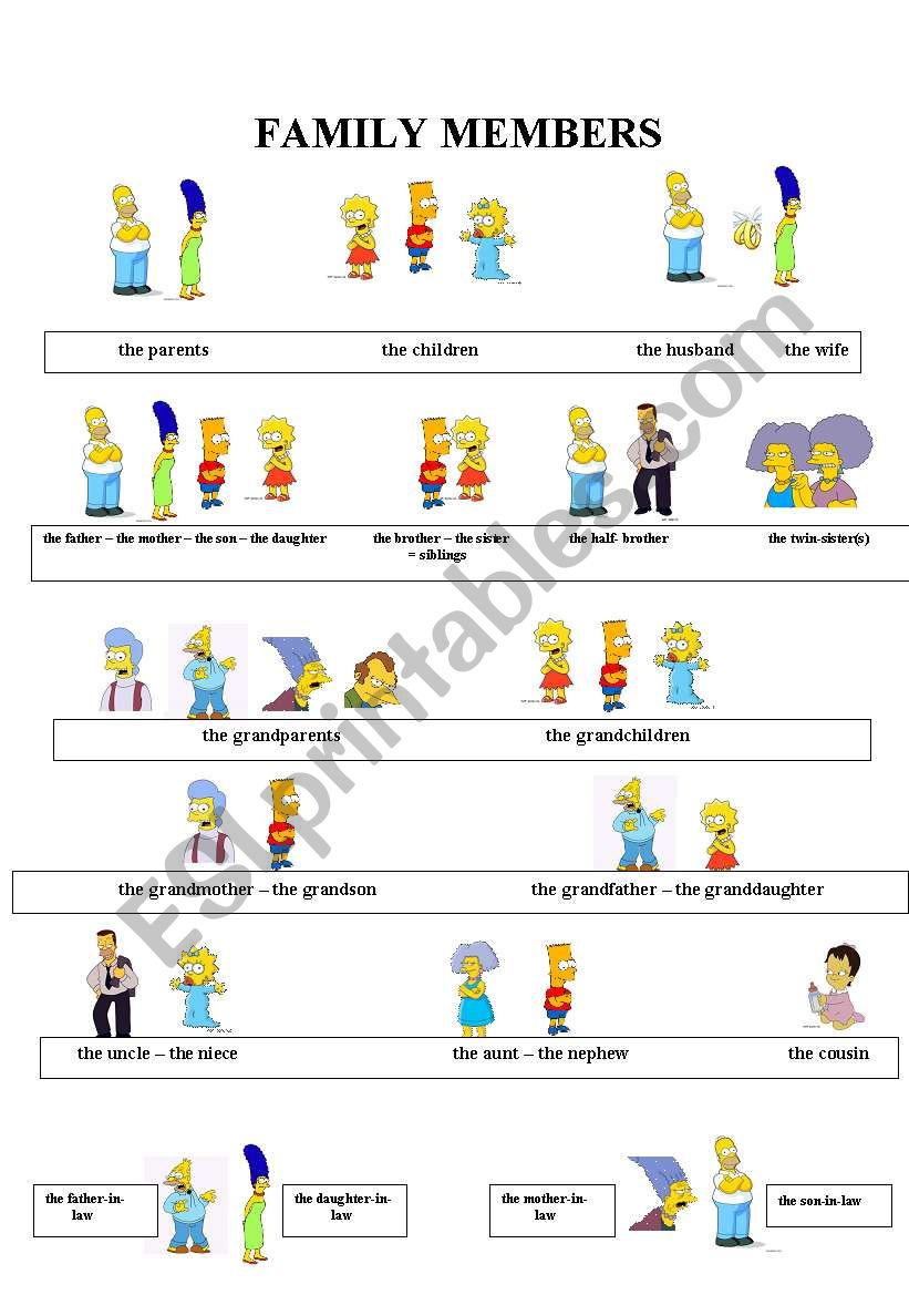 The Simpsons - Family members worksheet