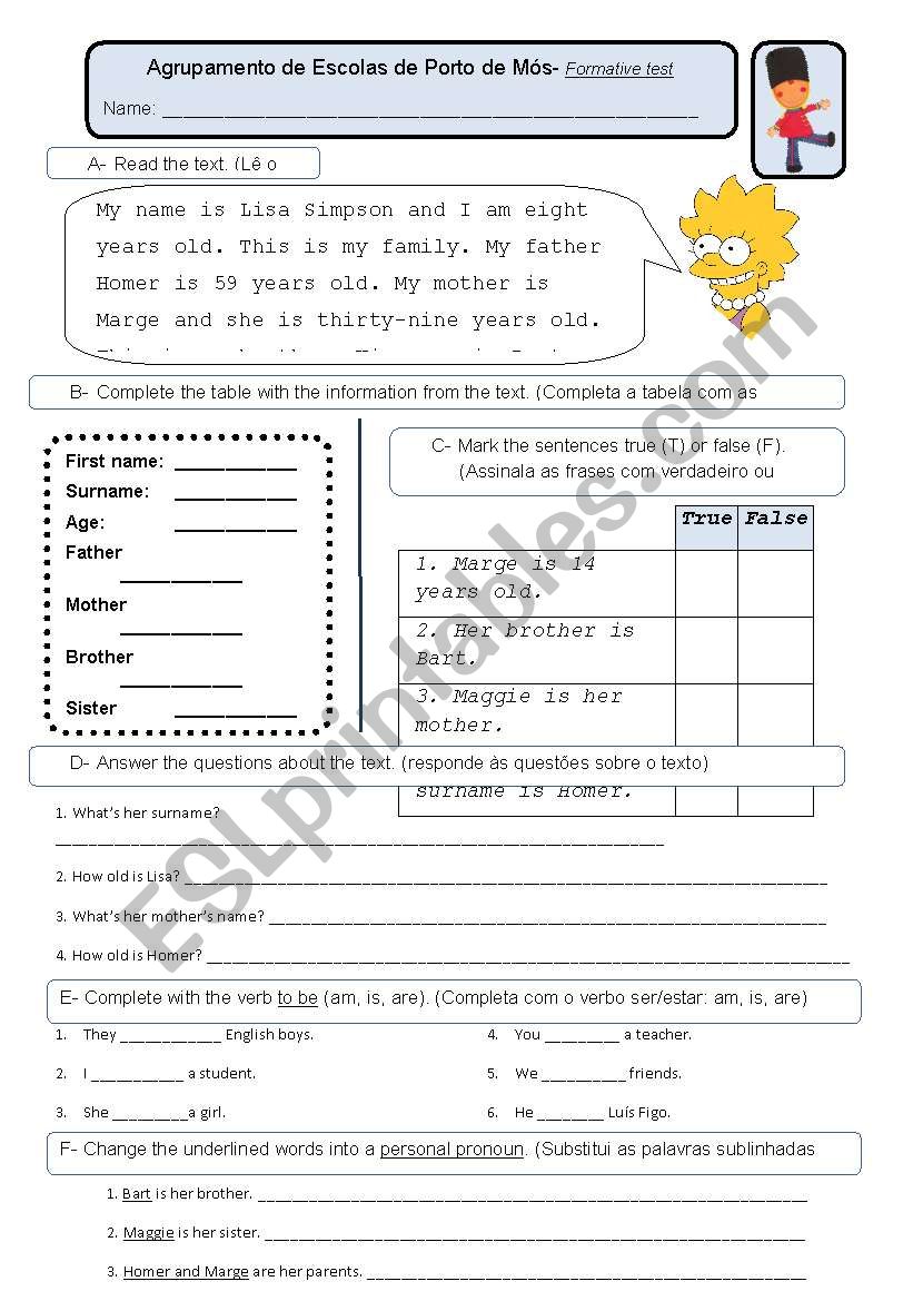 Formative Test: ID and family 5th grade