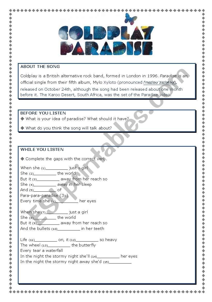 paradise. coldplay.  Coldplay lyrics, Coldplay paradise lyrics, Coldplay  paradise