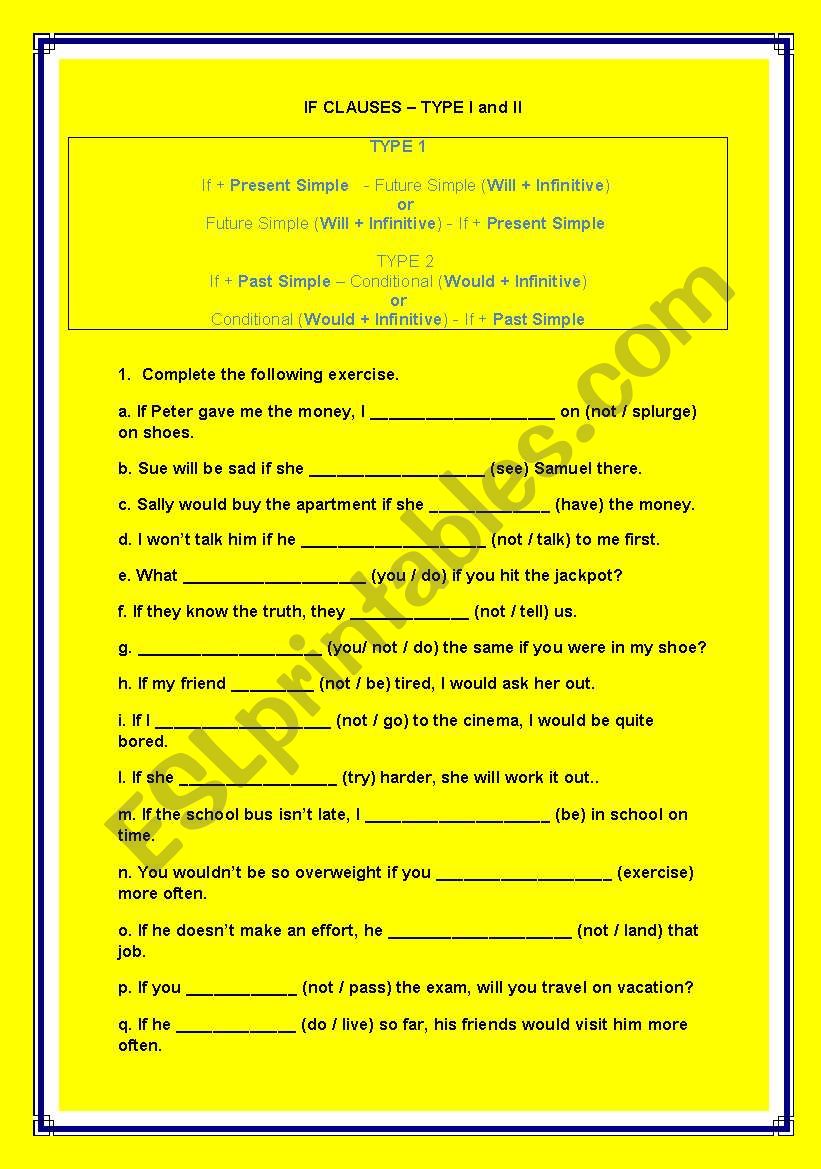 Conditional Sentences - Type I and II