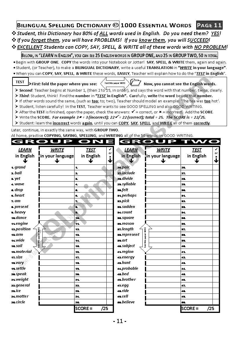 DICTIONARY 003 - in ENGLISH and YOUR LANGUAGE - 4 Parts