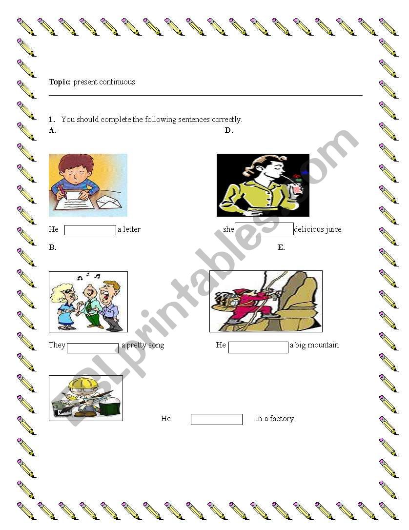 Present continuous handout worksheet