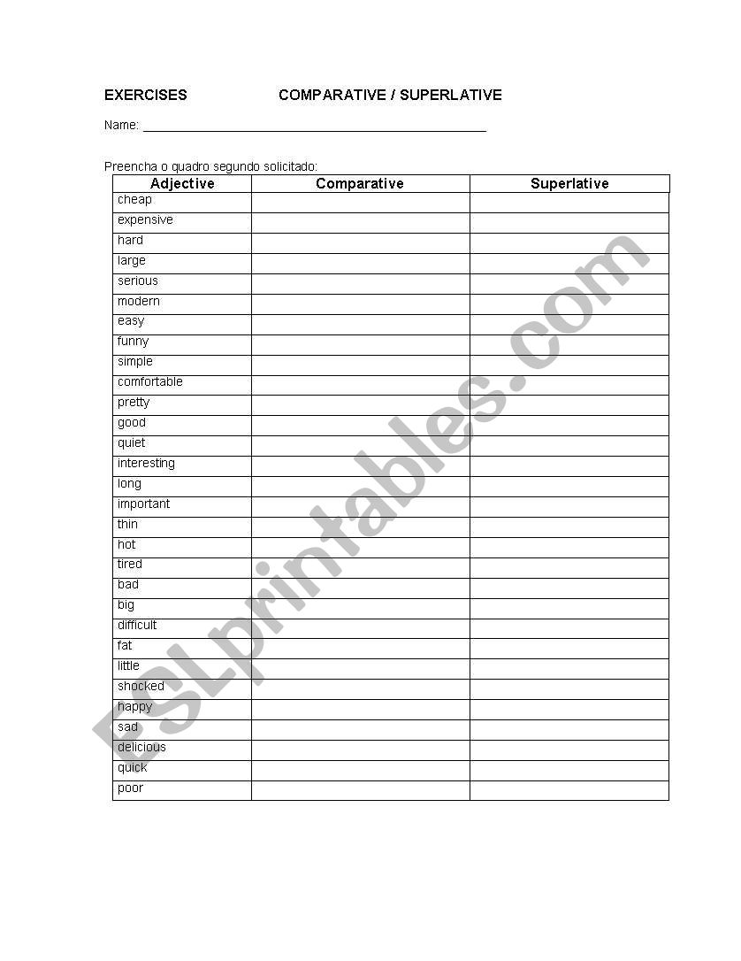 comparative and superlative worksheet