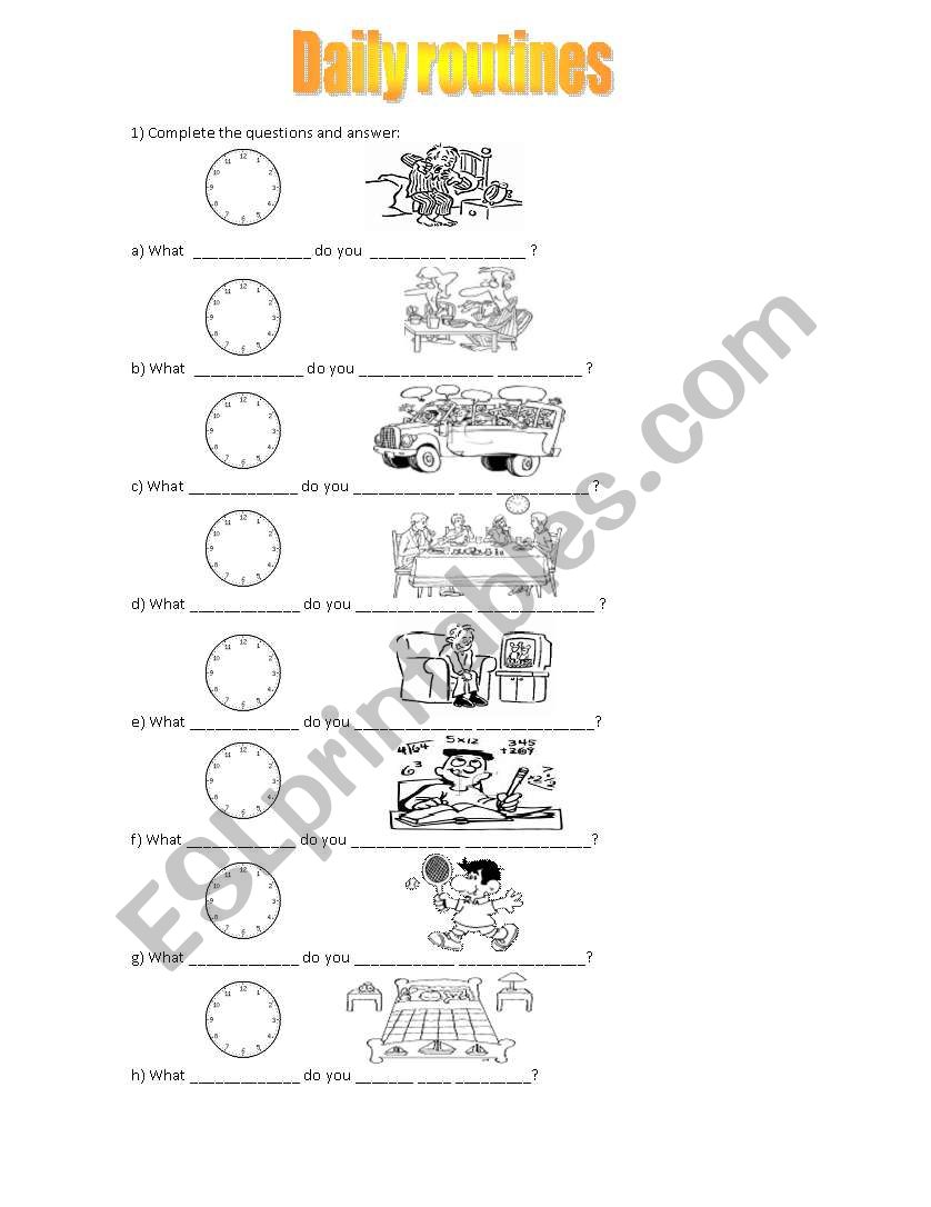 DAILY ROUTINES QUESTIONS worksheet