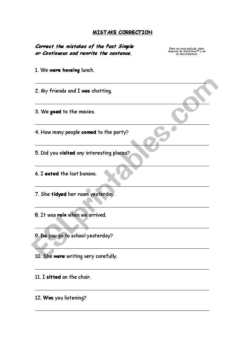 Mistake correction 5 worksheet