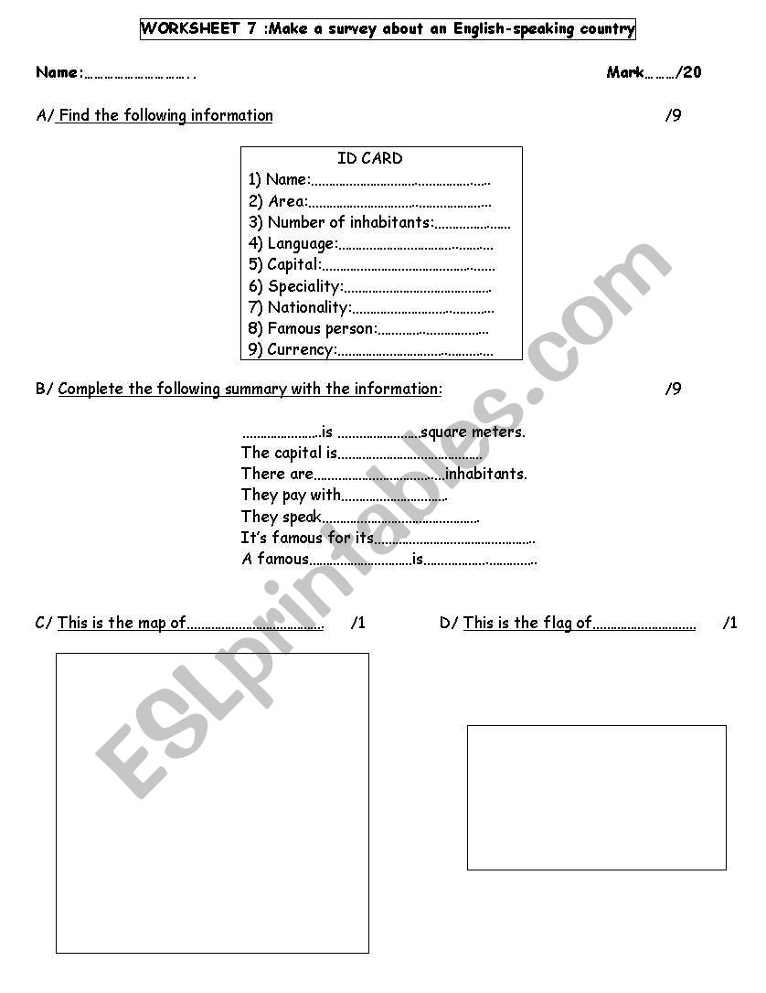 country ID worksheet