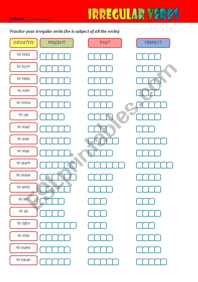 Irregular verbs (to hold - to mean)