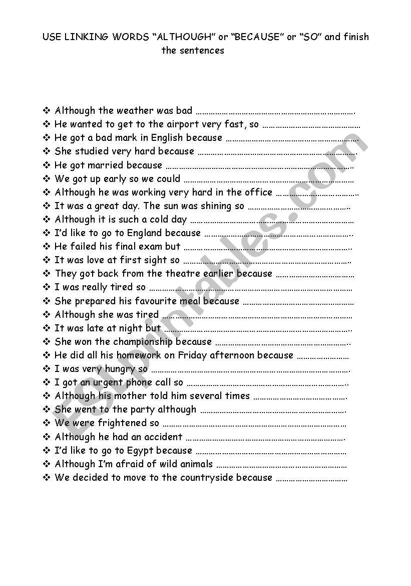  Use linking words worksheet