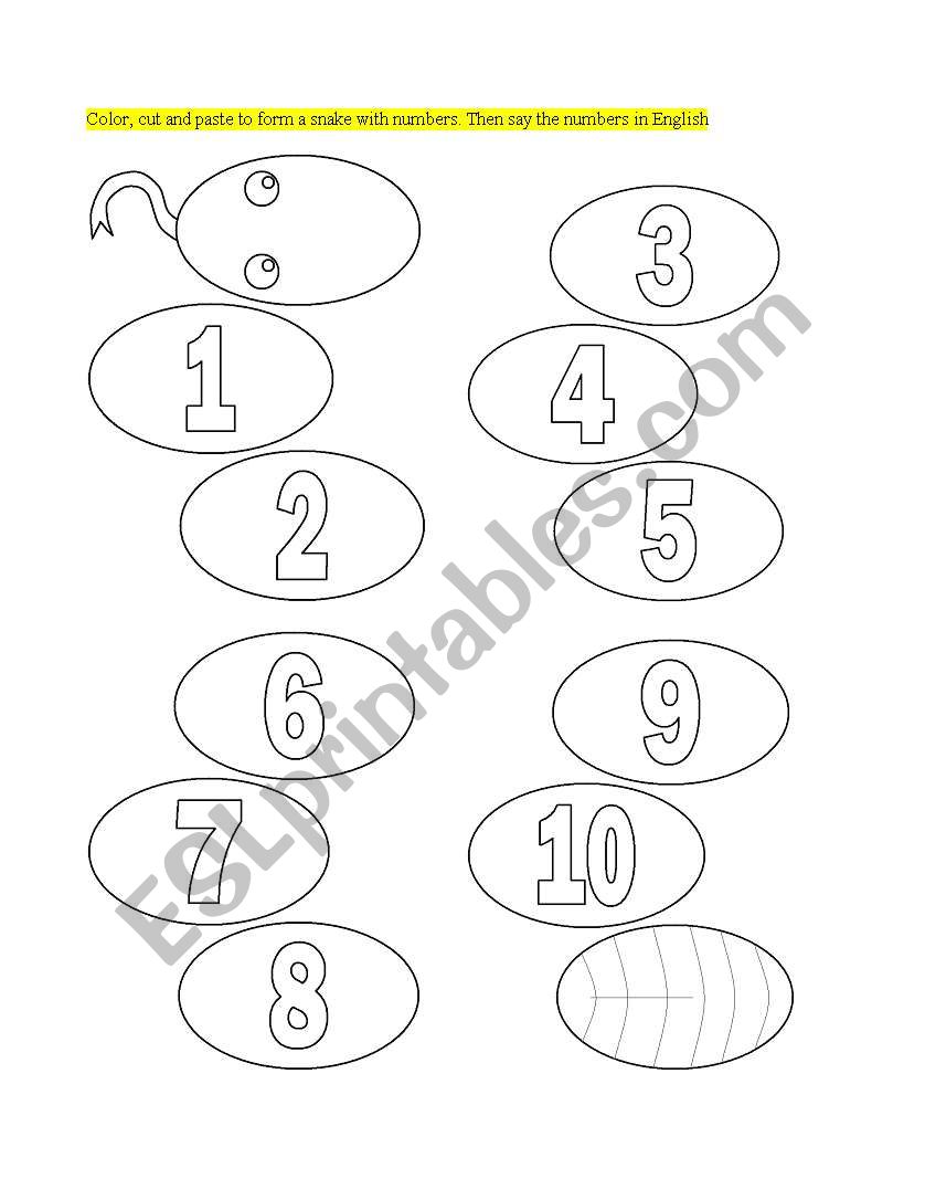 Snake of numbers worksheet