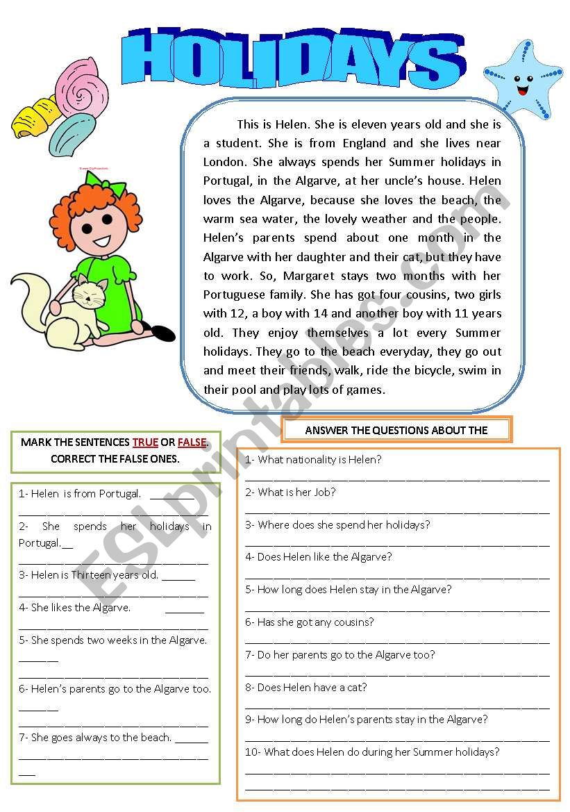 HOLIDAYS worksheet