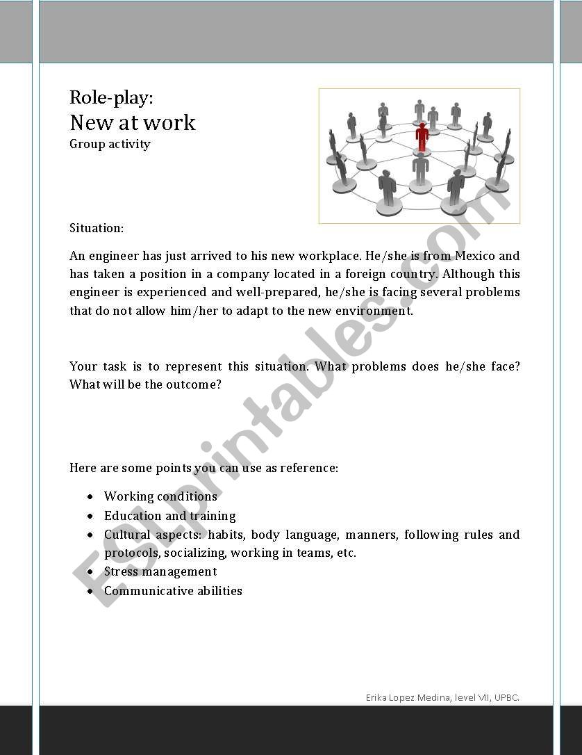 New at work role-play worksheet