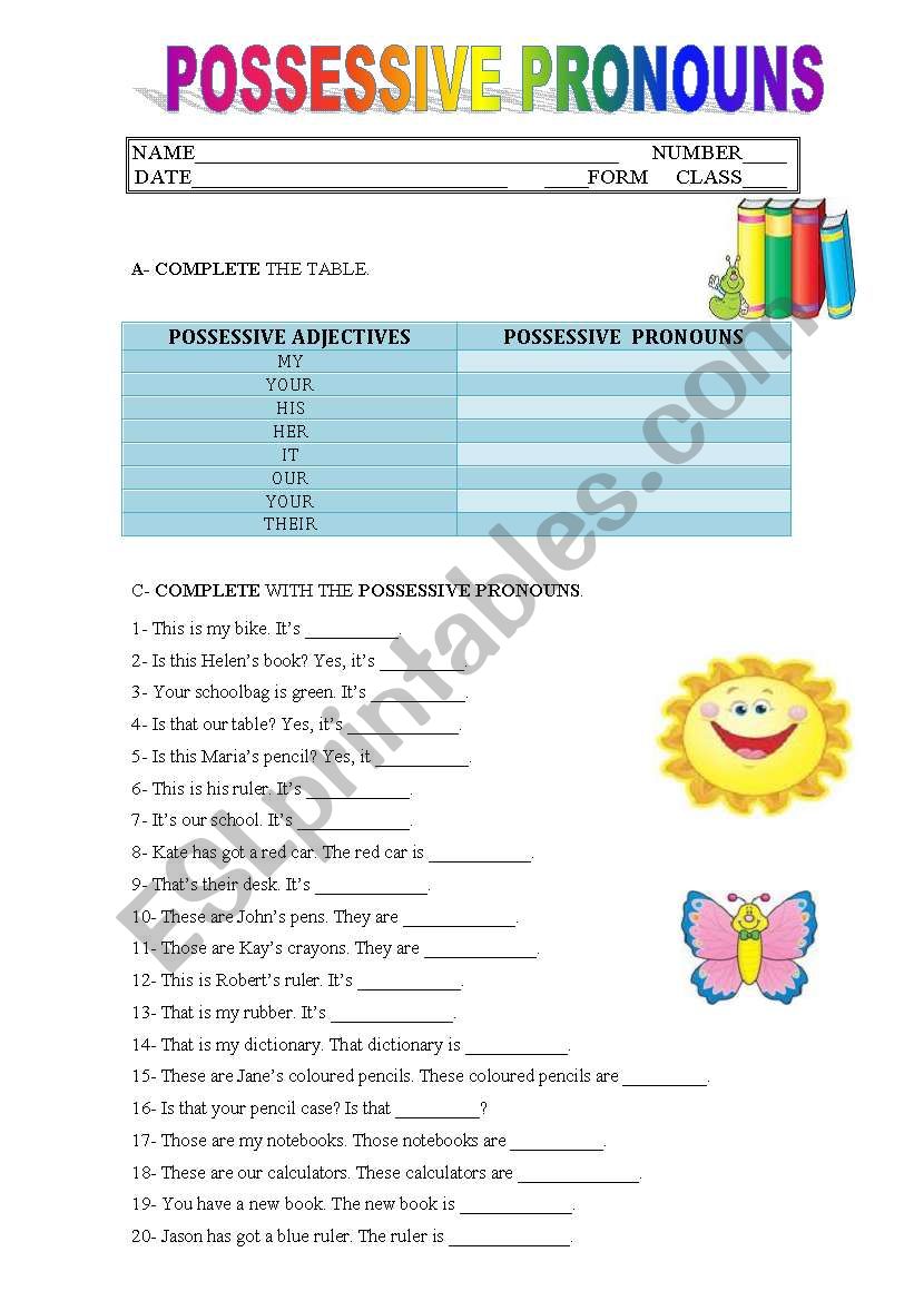 POSSESSIVE PRONOUNS worksheet