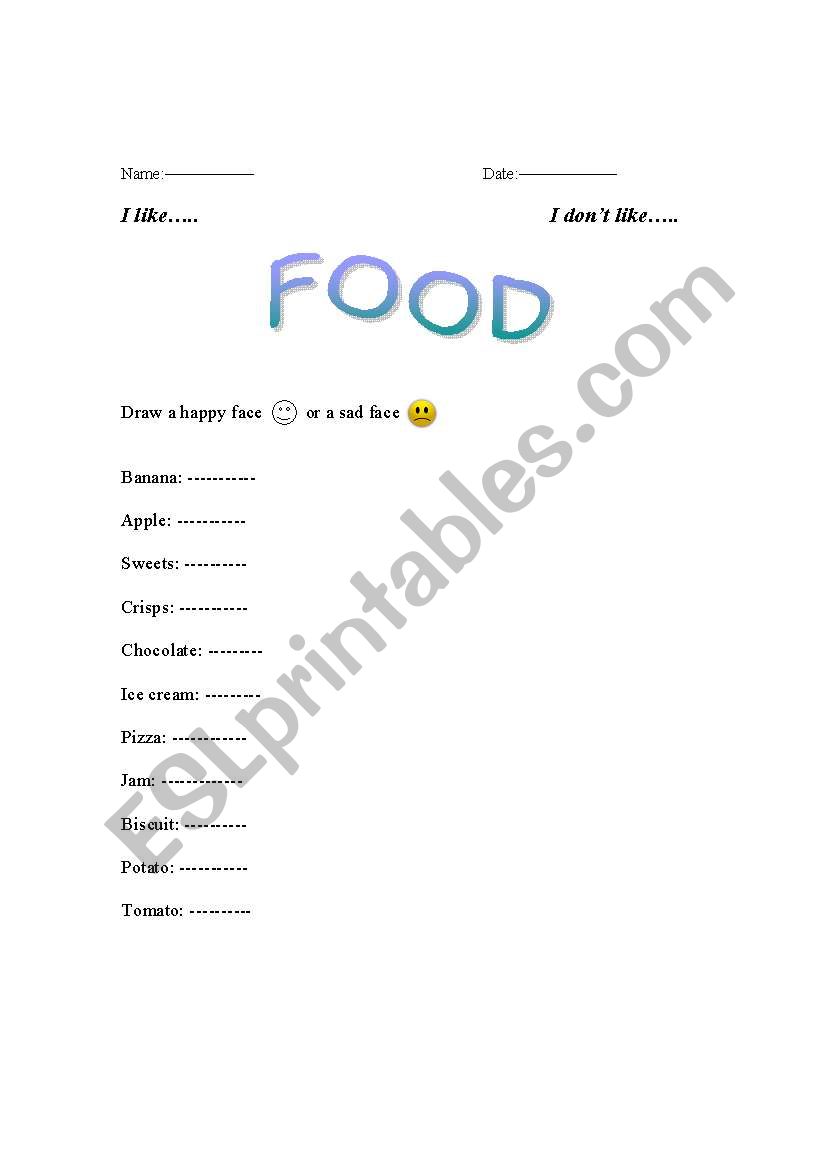 Food -Like and dislike worksheet