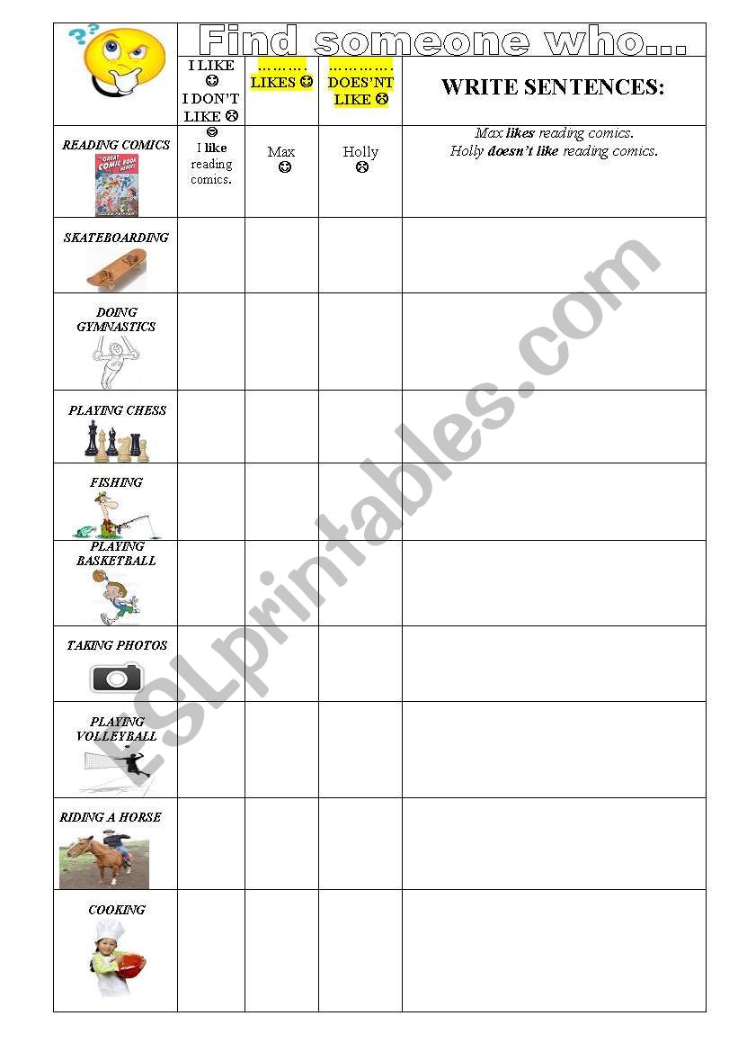 HOBBIES - FIND SOMEONE WHO... worksheet