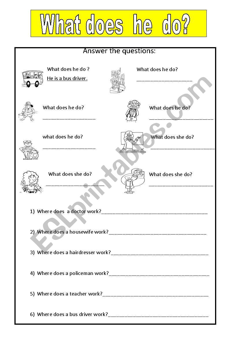 WHAT DOES HE DO?  JOBS worksheet