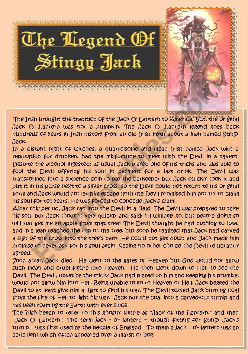 Jack - o´ - lantern´s story - ESL worksheet by agathachristiefan