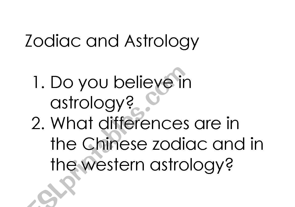 Zodiac worksheet