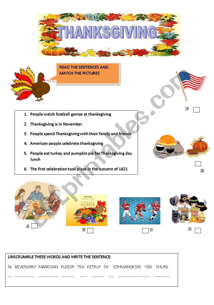 Thanksgiving Day worksheet