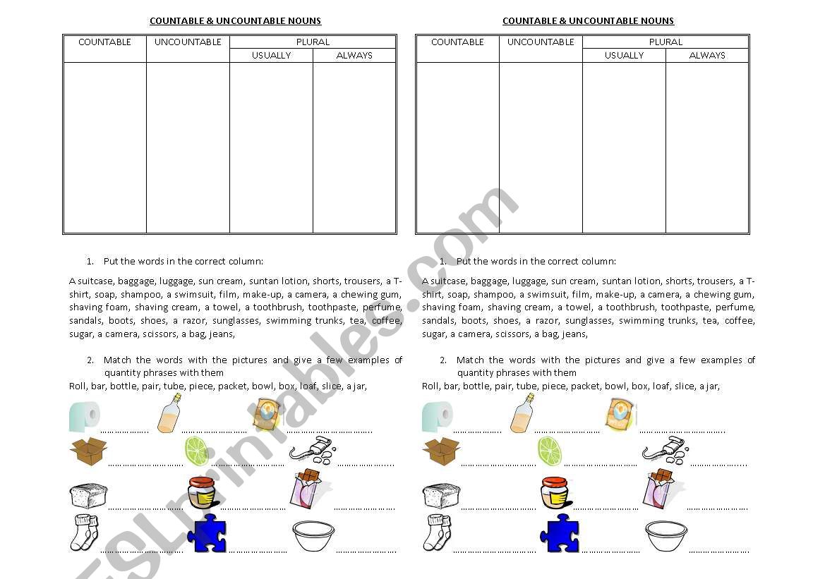 countable and countable nouns worksheet