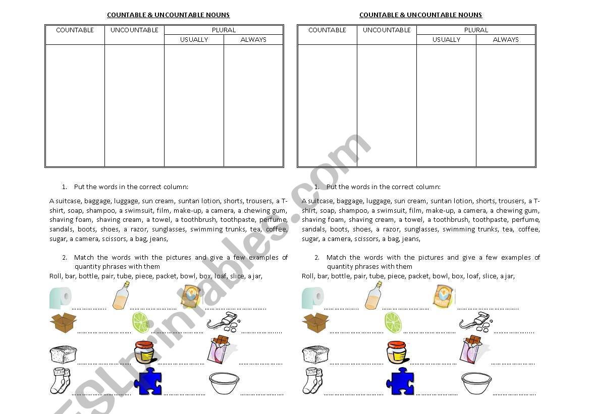Countable And Countable Nouns ESL Worksheet By IzaS84