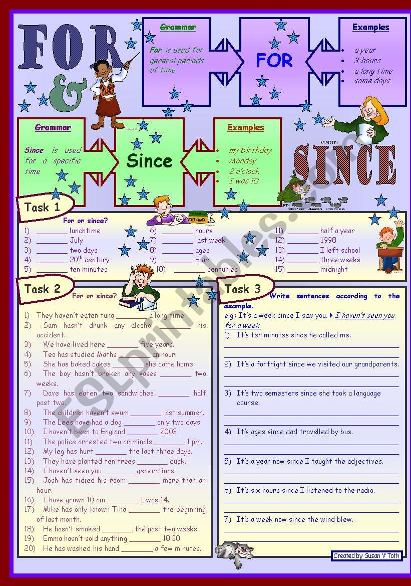 Since or for *** with grammar *** upper-elementary (A2) *** with key *** B&W