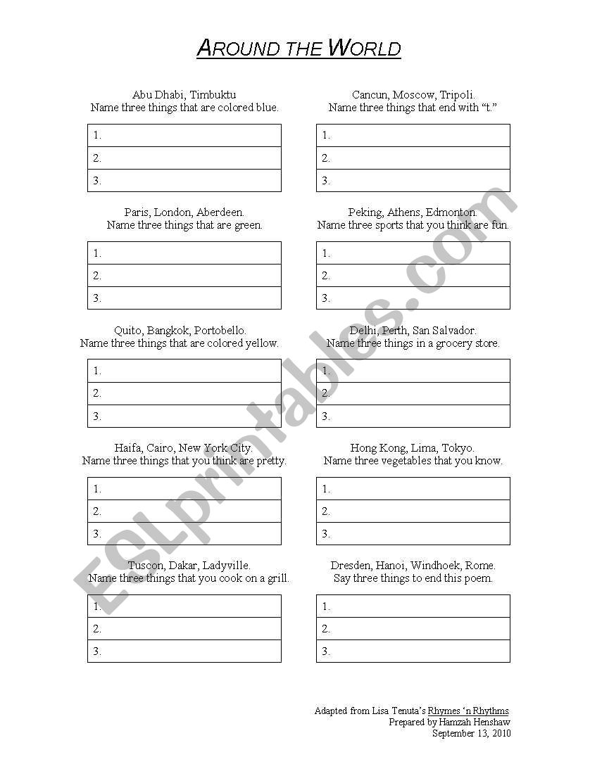 Around The World Recording Sheet