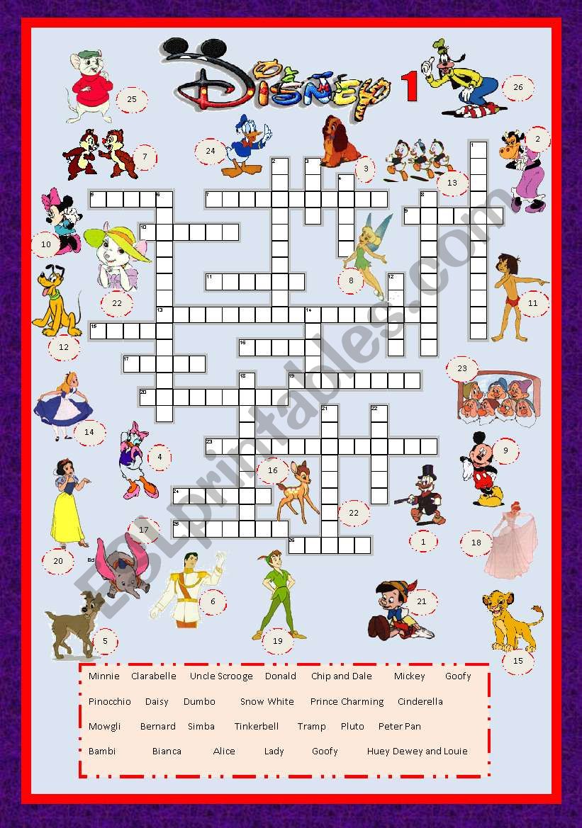 Cartoon Series 3 - Disney characters crossword 1 + key
