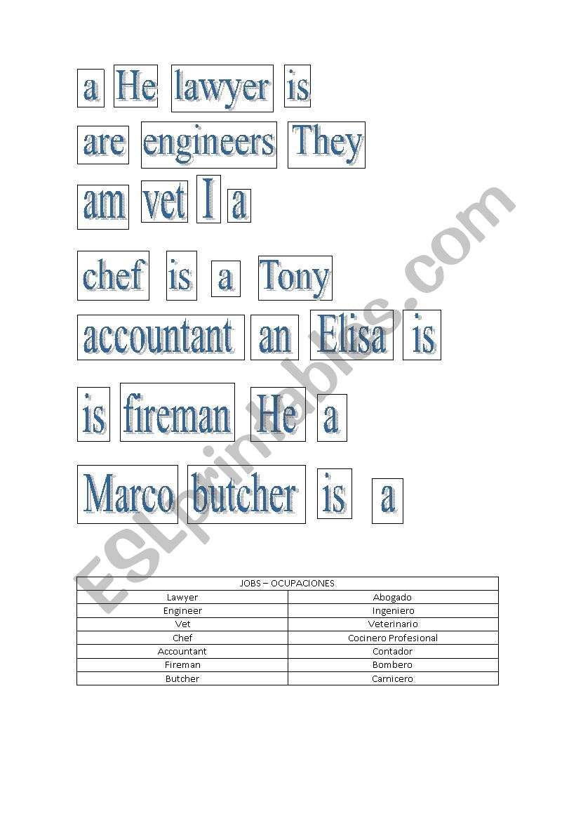 Jobs for children worksheet