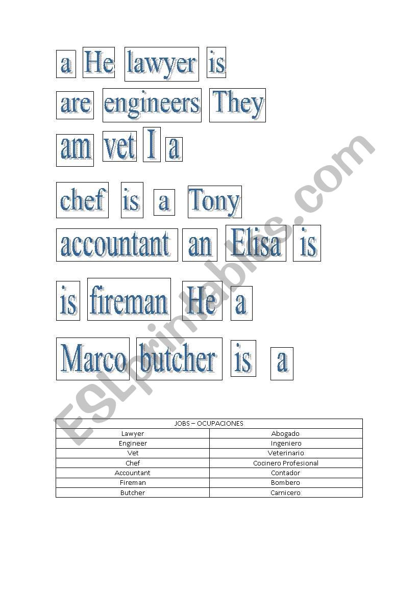 Jobs for children worksheet