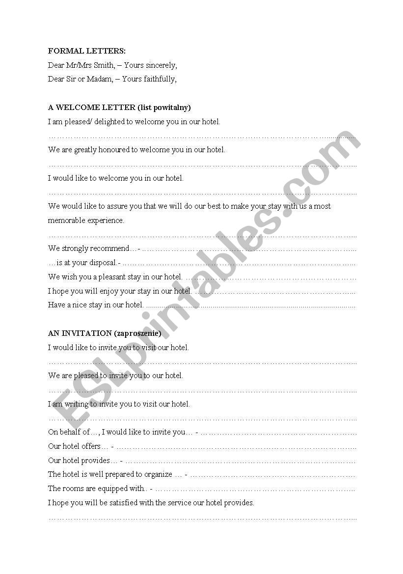 formal letter worksheet