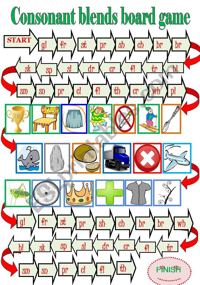 Consonant blends board game. worksheet