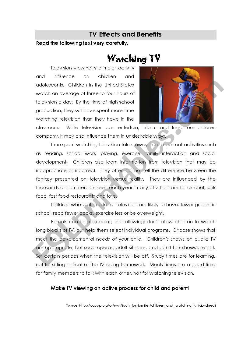 TV effects and benefits worksheet