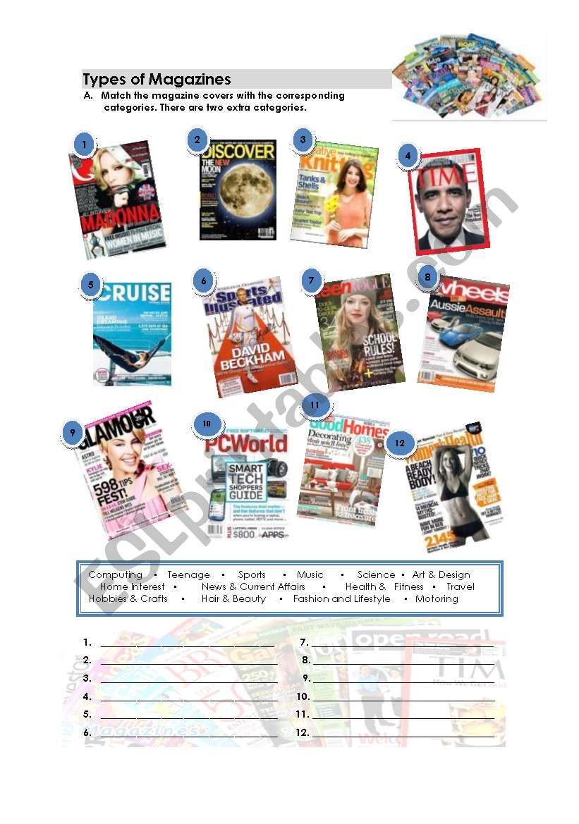 Types of Magazines worksheet
