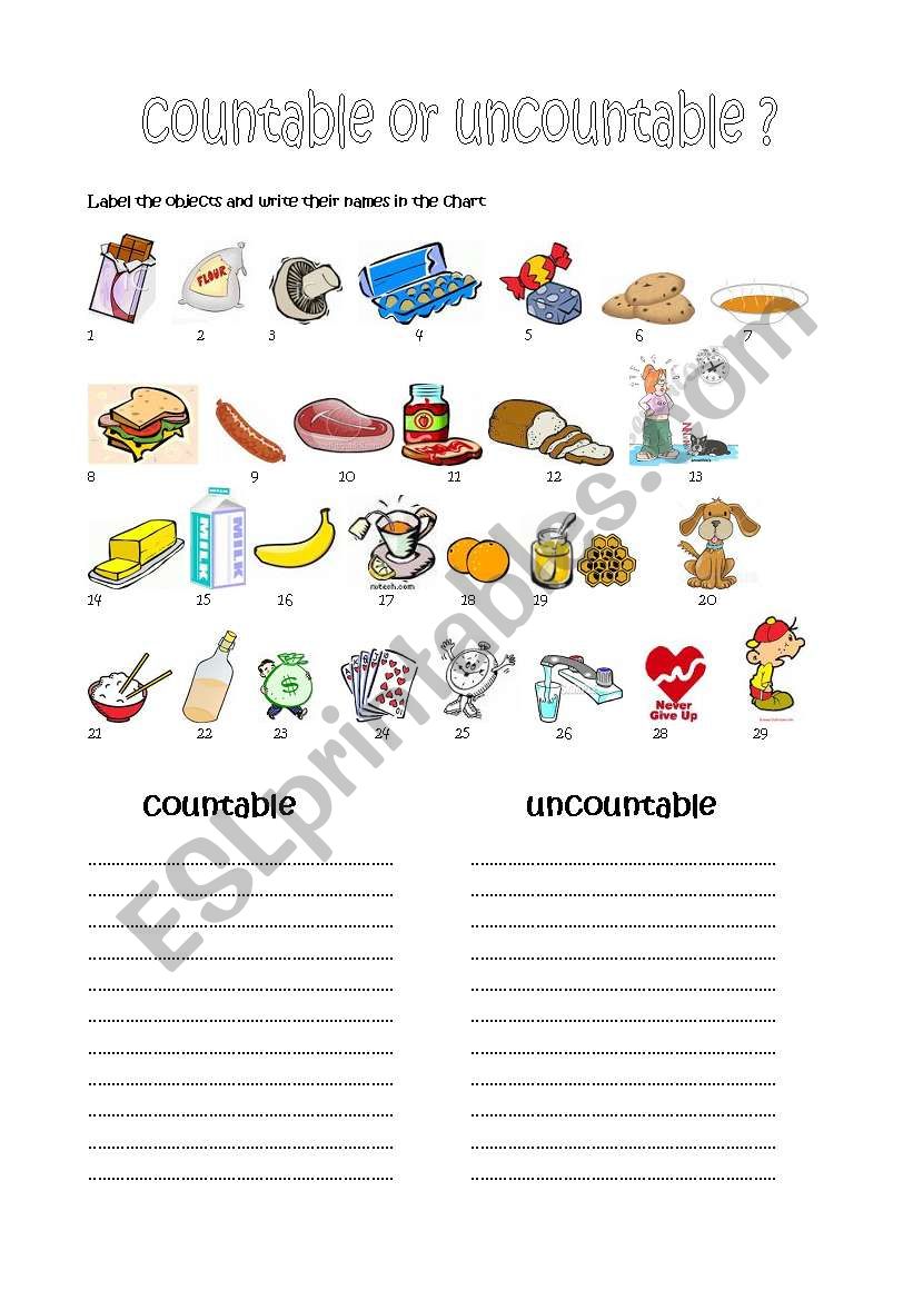 countables or incountables worksheet