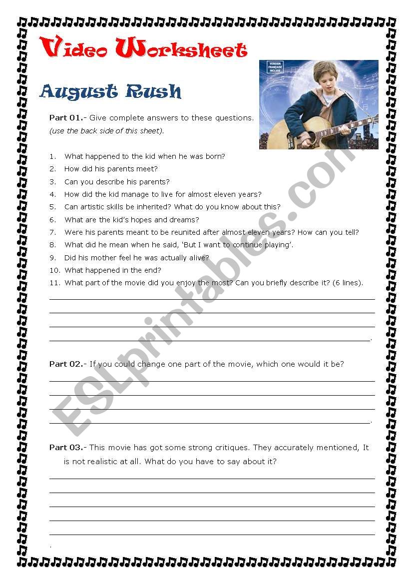 August Rush worksheet