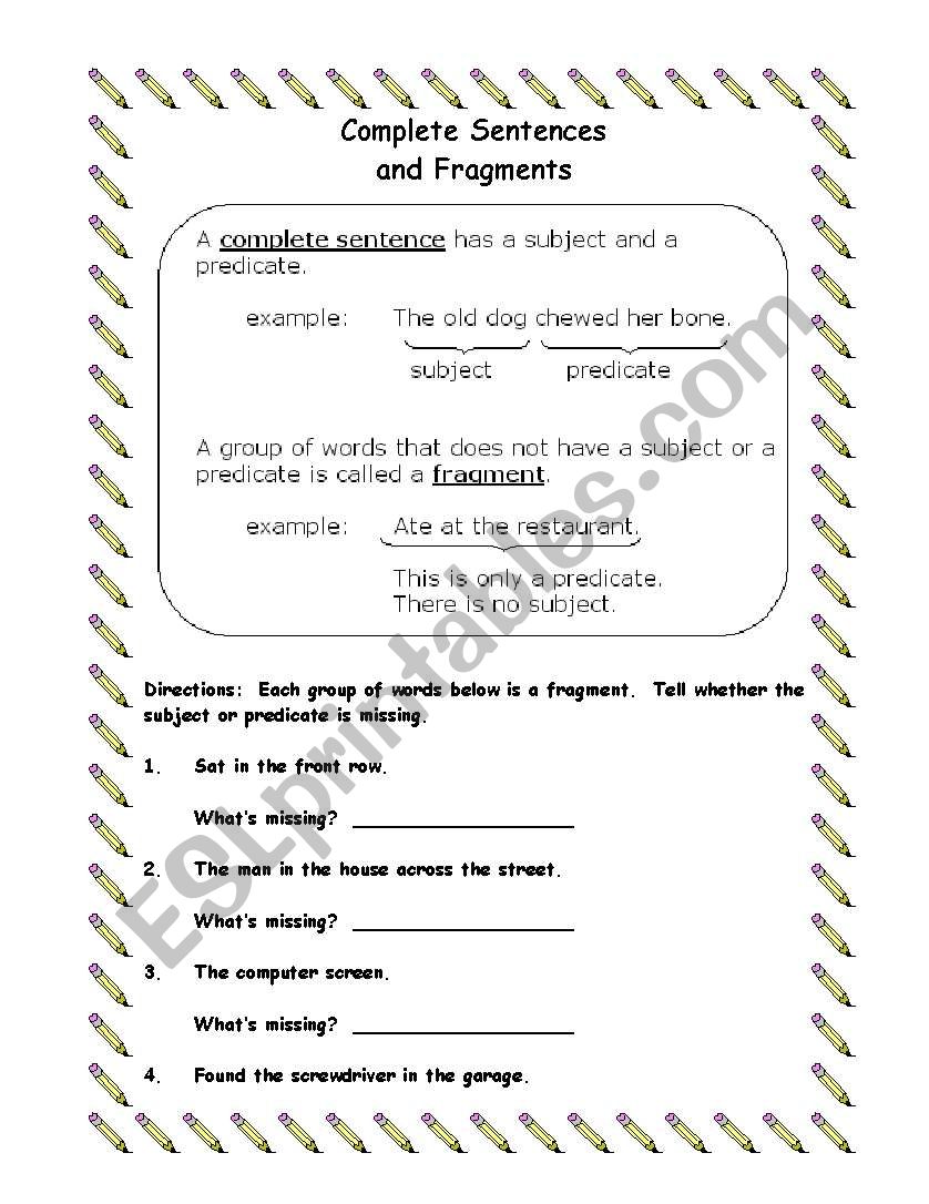 Sentences and Fragment Exercise