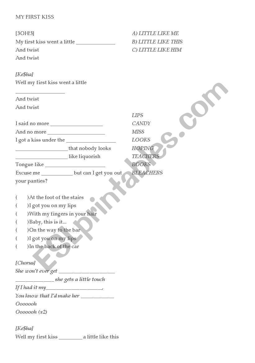 my first kiss worksheet