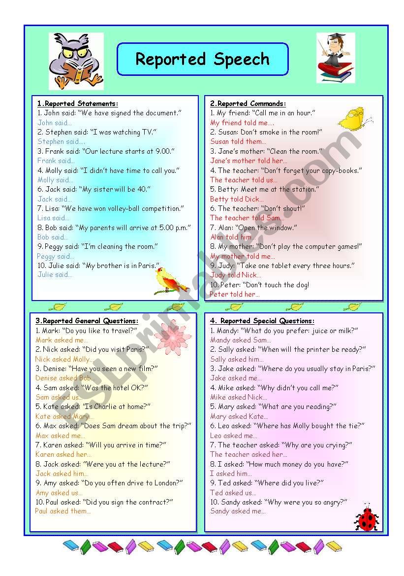 Reported speech worksheet